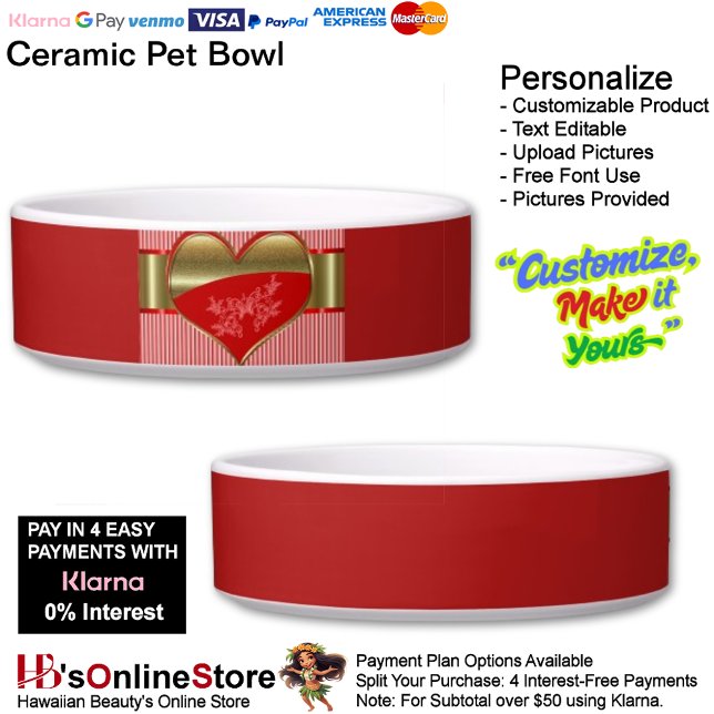 Écuelle Boîtes de Coeurs en céramique poêle Bowl (Boxes of Hearts Ceramic Feeding Mealtime Needs Pet Bowl.)