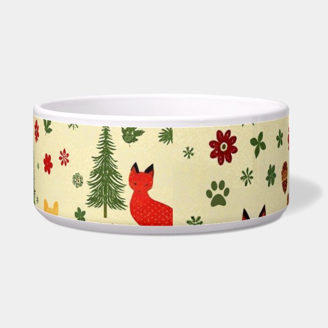 Écuelle Bol à chat de Noël en bois cosy – Animaux rustique (Droite)