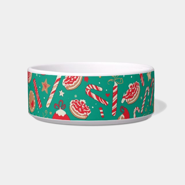 Écuelle Bol à chat de Noël vert moyen | Canneberges (Droite)