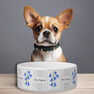 Écuelle Bol à chien blanc avec jolies campanules & texte