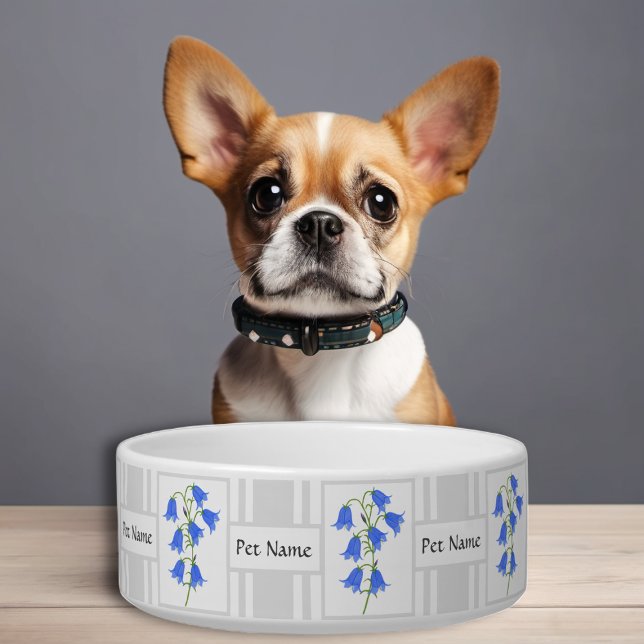 Écuelle Bol à chien blanc avec jolies campanules & texte (Créateur téléchargé)
