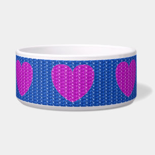 Écuelle Bol à chien bleu rose cœur paillettes