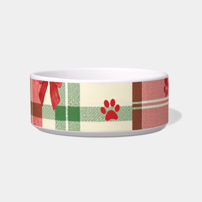 Écuelle Bol à chien de Noël rustique – Rouge, vert et crèm (Devant)