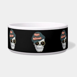 Écuelle Bol à chien tête de squelette Joyeux Halloween