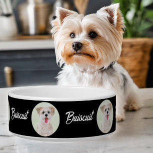 Écuelle Bol à eau noir pour Morkie, image ronde
