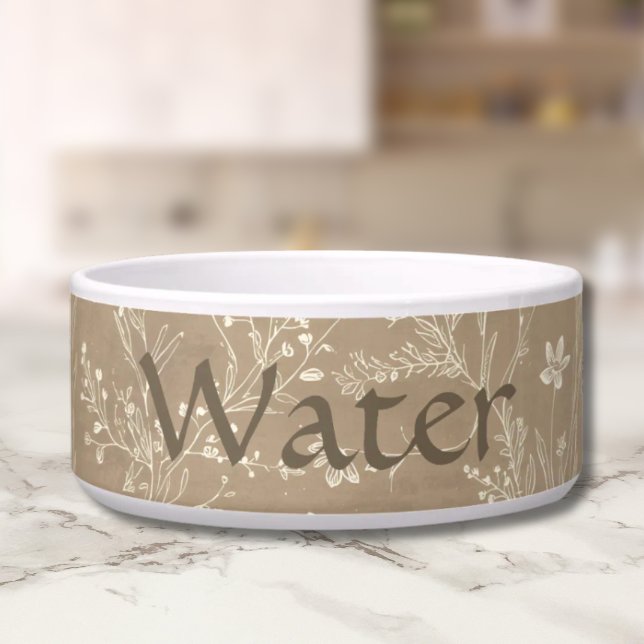 Écuelle Bol à eau pour chien - Brun botanique. Personnalis (Personalized Brown Botanical Pet Water Bowl)