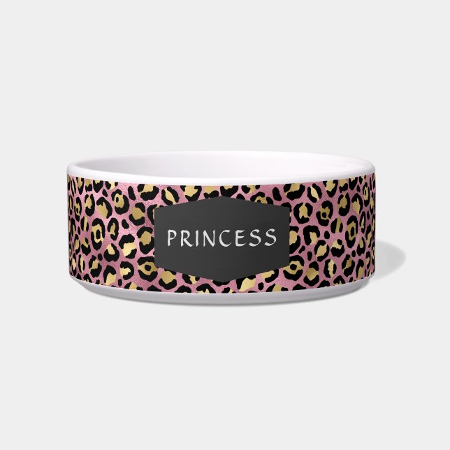 Écuelle Bol à motif peau de léopard rose girly pour chien (Devant)