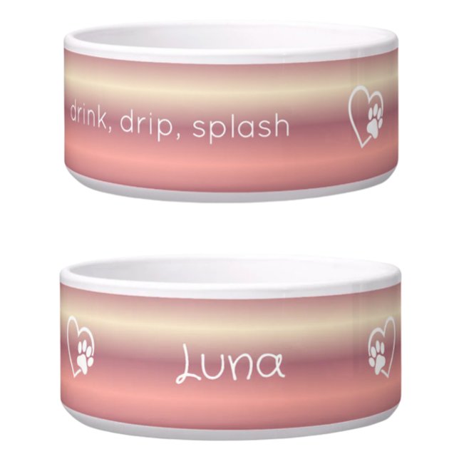 Écuelle Bol à nom de chien 'drink drip splash' Peach (Créateur téléchargé)