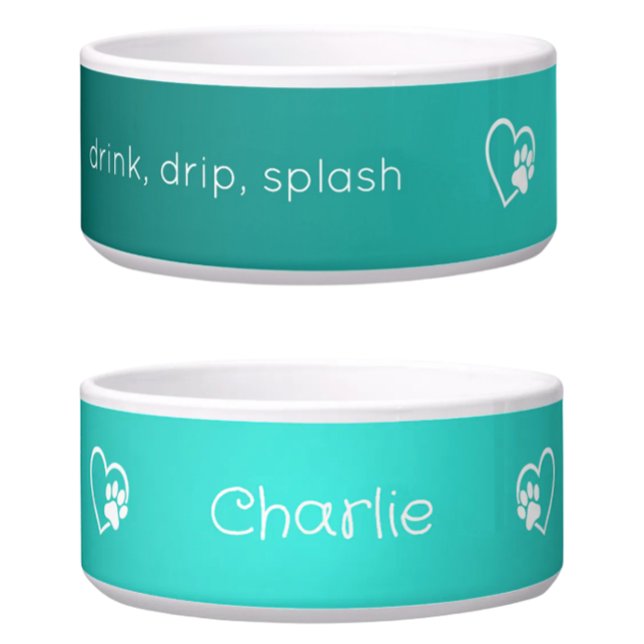 Écuelle Bol à nom de chien 'goutte éclaboussure' sarcelle (Créateur téléchargé)