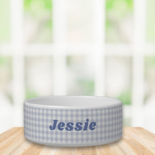 Écuelle Bol à nom personnalisé Gingham bleu
