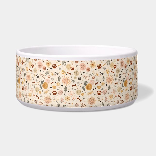 Écuelle Bol à nourriture pour animaux Boho | Patte dessiné (Devant)