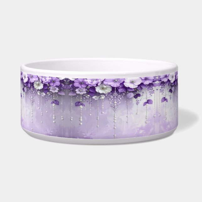 Écuelle Bol à nourriture pour animaux de compagnie Fleurs  (Gauche)