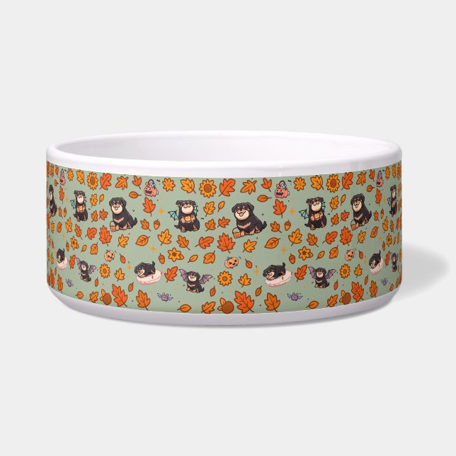 Écuelle Bol à nourriture pour Rottweiler Halloween Mignon  (Devant)