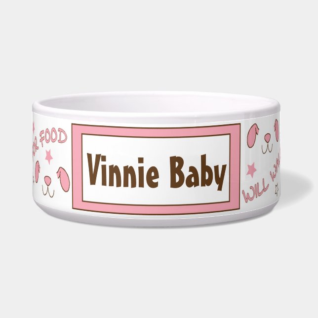 Écuelle Bol à nourriture rose pour grand chien " Jouera po (Devant)