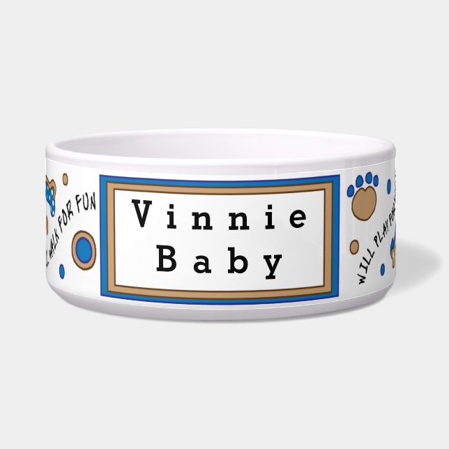 Écuelle Bol bleu pour grand chien "Je jouerai pour de la n (Devant)