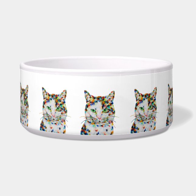 Écuelle Bol d'art blanc de chat coloré (Devant)