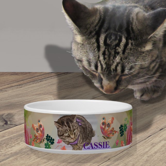 Écuelle Bol de chat personnalisé avec papillons (Personalized Cat Bowl with butterflies)