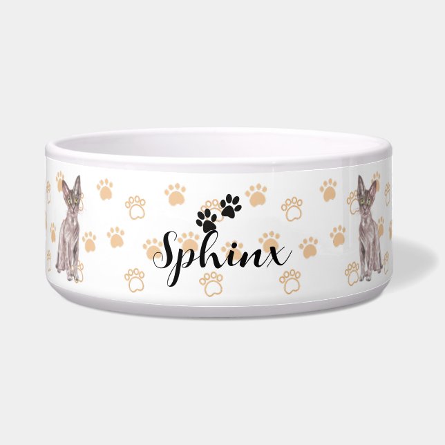 Écuelle Bol de chat Sphinx personnalisé avec nom et race (Devant)