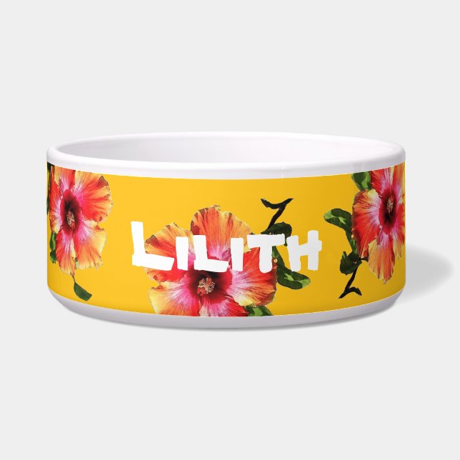 Écuelle Bol de nourriture pour chien avec Hibiscus Design  (Devant)