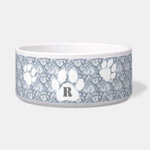 Écuelle Bol élégant gris pour chien avec motif floral blan