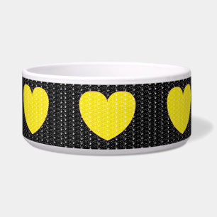 Écuelle Bol noir à paillettes cœur jaune pour chien