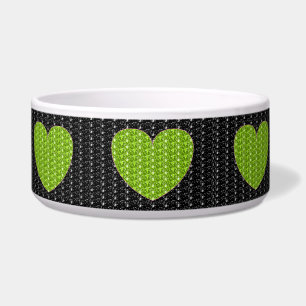 Écuelle Bol noir à paillettes de cœur vert citron pour chi
