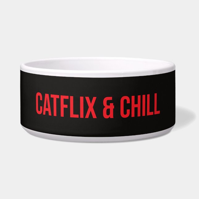 Écuelle Bol personnalisé pour chat – « Catflix & Chill » (Devant)