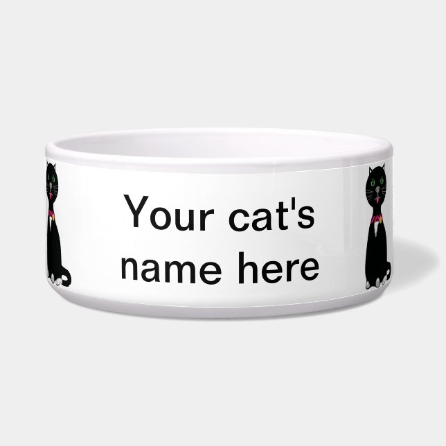 Écuelle Bol pour animal de compagnie mignon chat noir et b (Devant)