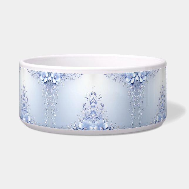 Écuelle Bol pour animaux à fleurs ornées bleues (Devant)