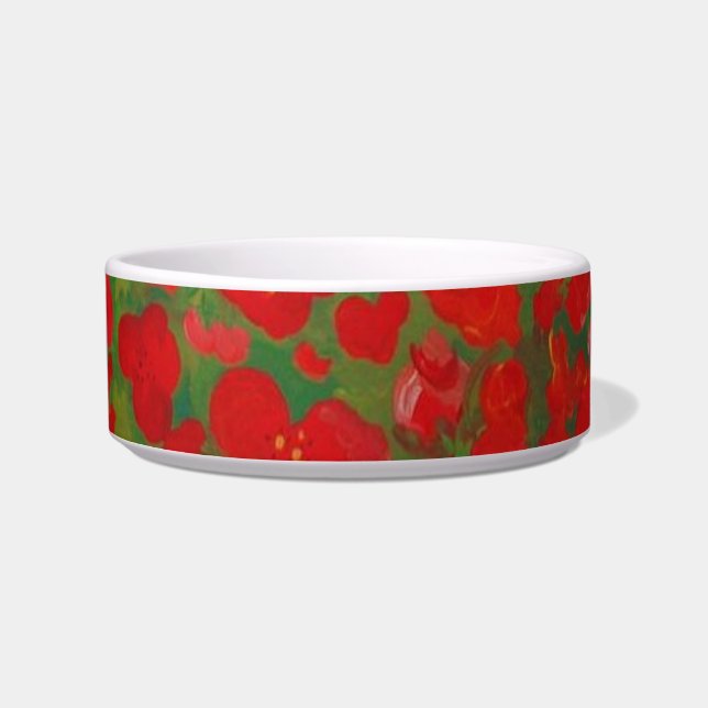 Écuelle Bol pour animaux de compagnie aux fleurs rouges (Devant)