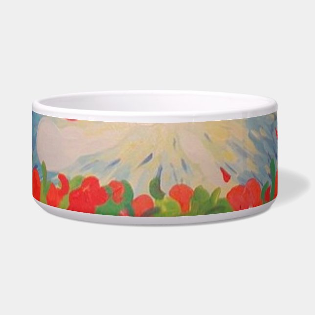 Écuelle Bol pour animaux de compagnie aux fleurs rouges (Devant)