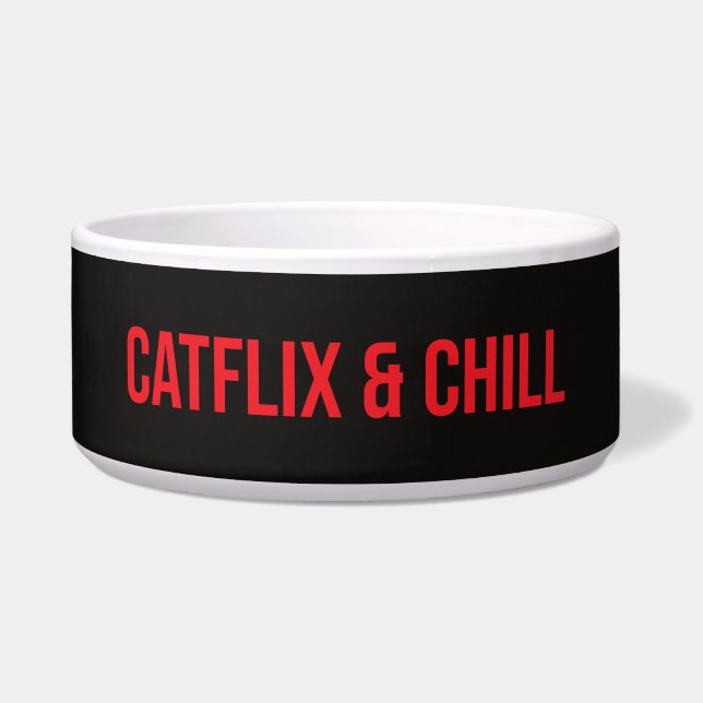 Écuelle Bol pour chat personnalisé – « Catflix & Chill » (Devant)