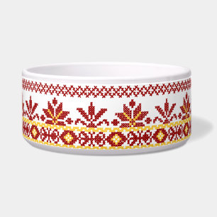 Écuelle Bol pour chien Broderie ukrainienne rouge
