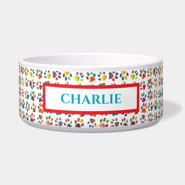 Écuelle Bol pour chien Empreintes de patte Arc-en-ciel (Devant)