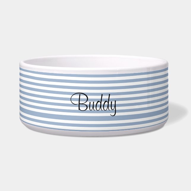 Écuelle Bol pour chien mignon bleu et blanc rayé (Devant)