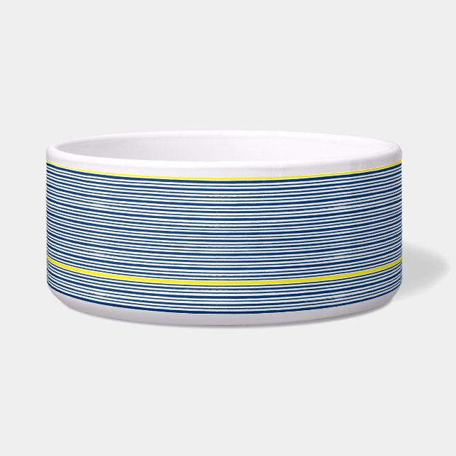 Écuelle Bol pour chien mignon jaune, bleu et blanc rayé (Devant)