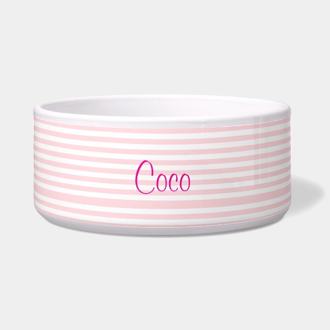 Écuelle Bol pour chien mignon rose et blanc rayé (Devant)
