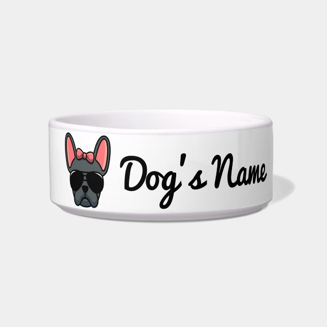 Écuelle Bol pour chienne Bouledogue Français bleu (Devant)