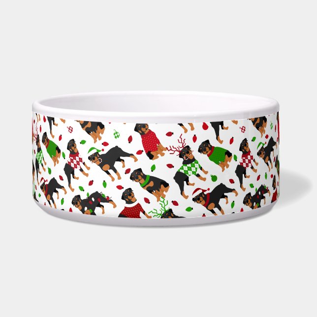 Écuelle Bol Rottweiler de Noël (Devant)