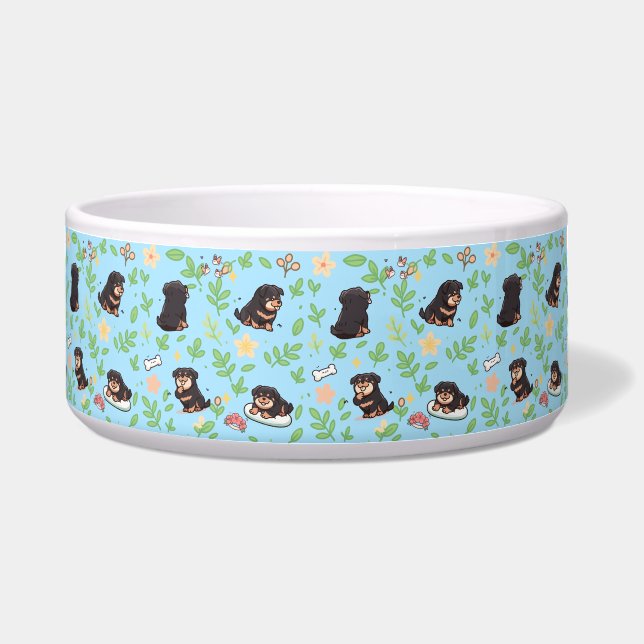Écuelle Bol Rottweiler Déco Florale Pastel Printemps (Devant)