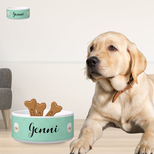 Écuelle bols pour animaux en céramique personnalisés : Élé (Personalized Ceramic Pet Bowls Elegant & Large)
