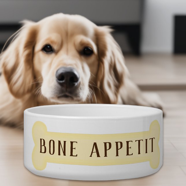 Écuelle Bon Appétit Bol à Nourriture Drôle avec Empreintes ('Bone Appetit' Funny Pun Dog Bowl 🐾)