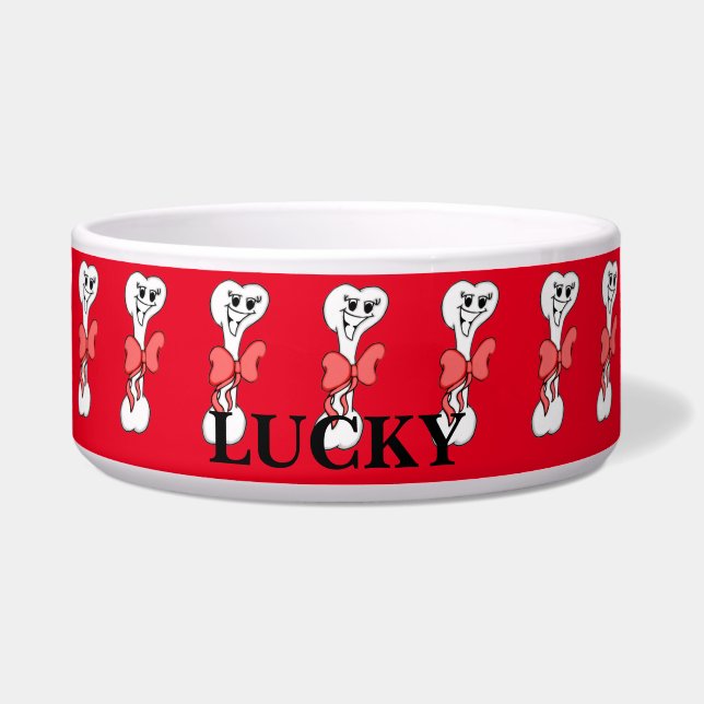 Écuelle Bones mignons avec Red Bows céramique Pet Bowl (Devant)