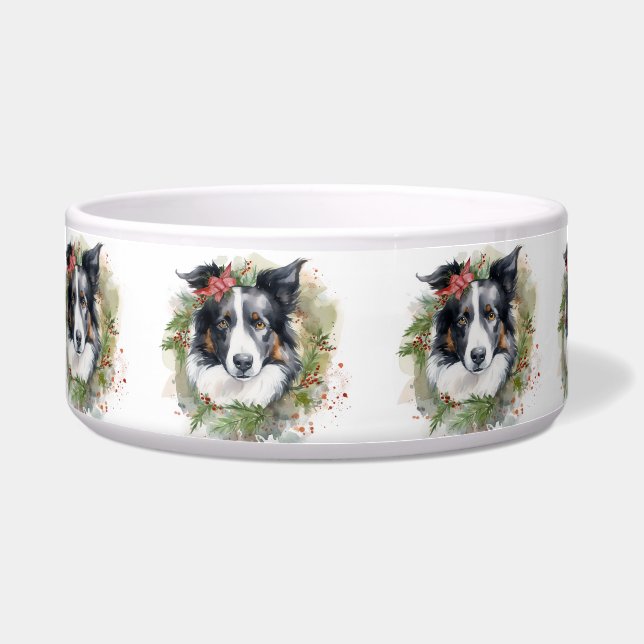 Écuelle Bordure Collie Fête de Noël Wreath Pup (Devant)