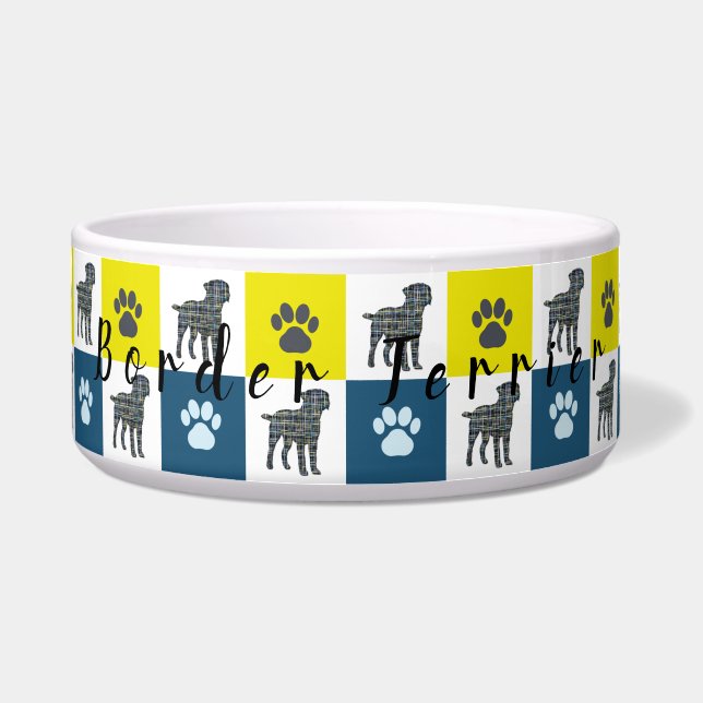 Écuelle Bordure Terrier Silhouette & Paw Yellow & Blue Gri (Devant)