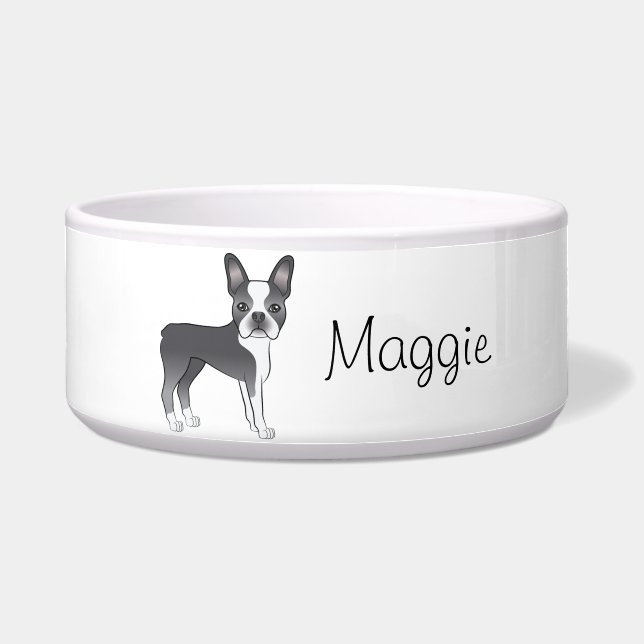 Écuelle Boston Terrier Bleu Mignon Chien de Dessin Animé A (Devant)