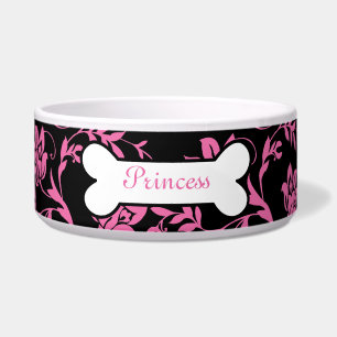 Écuelle Botte de poivron à fleurs rose et noire - Chien