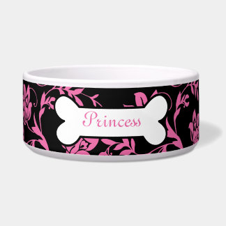 Écuelle Botte de poivron à fleurs rose et noire - Chien