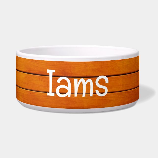 Écuelle Botte en bois pour animaux avec texte IAMS (Devant)