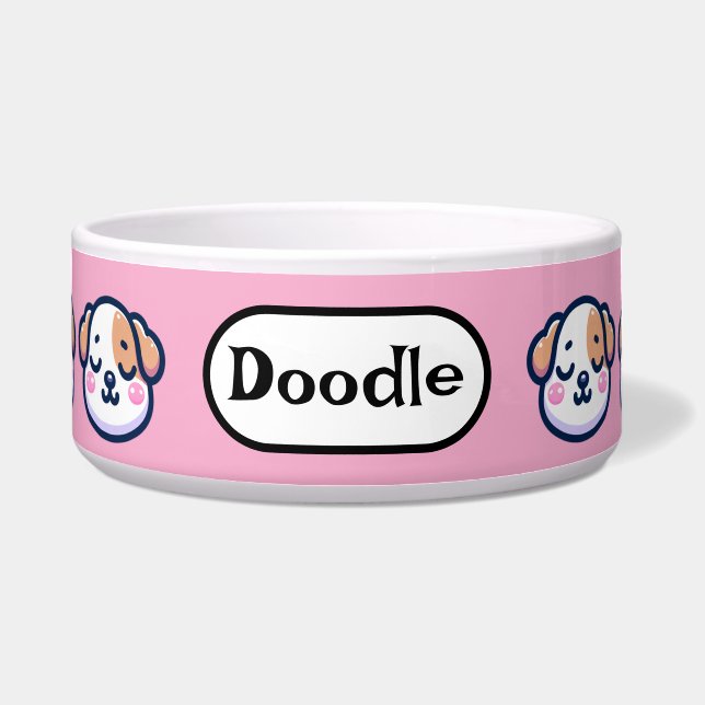 Écuelle "Boule de chien Kawaii personnalisée avec étiquett (Devant)